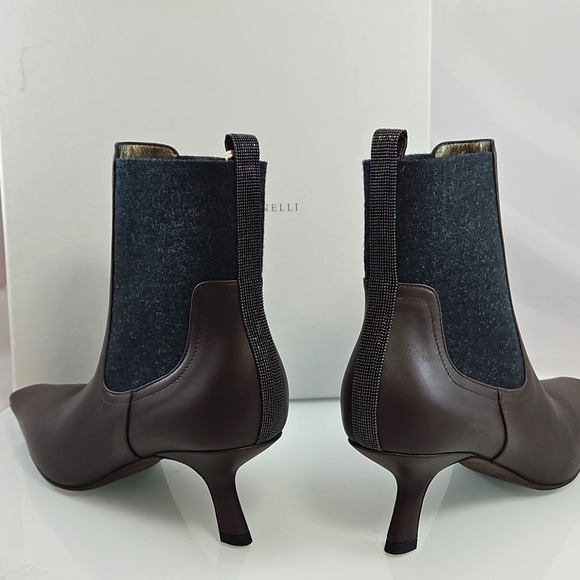 NEW Brunello Cucinelli Leather Monili Comma-Heel Ankle Boots Size 39.5 - Picture 11 of 16